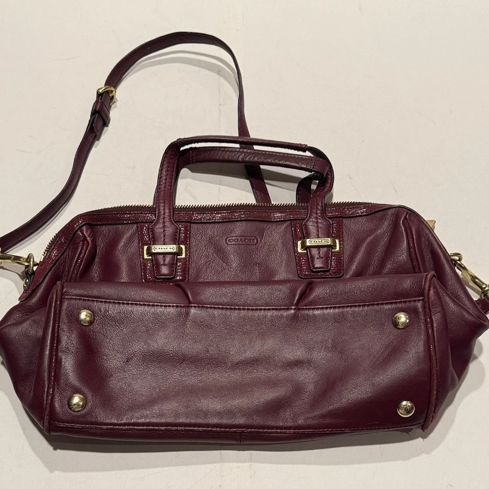 Coach Maroon Leather Satchel with Gold Accents